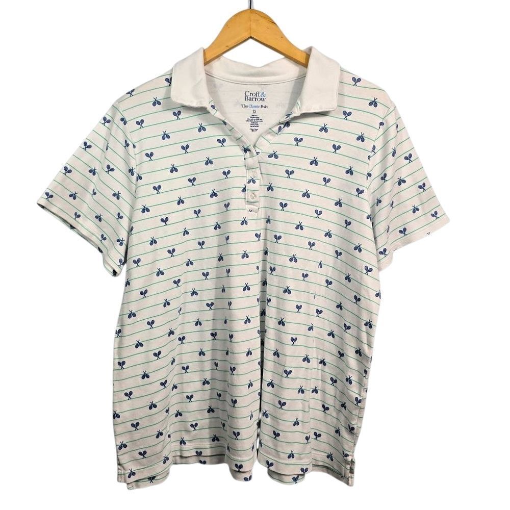 Croft & Barrow Classic Polo Shirt – White Hearts Print 2X Plus